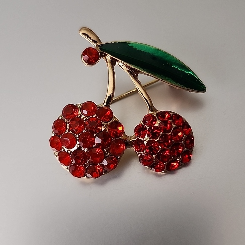 CHERRY Sparkle Brooch Bright Colors Simulated Rubies and Emeralds